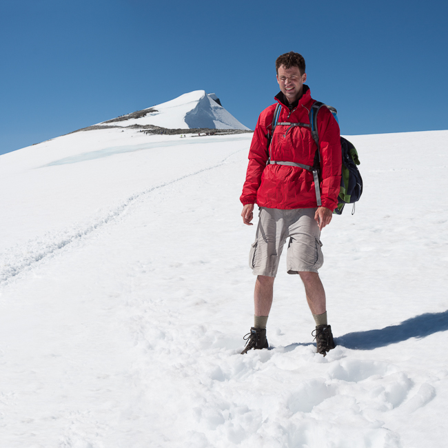 Man on his way to Glittertind mountain (Jotunheimen, Norway)