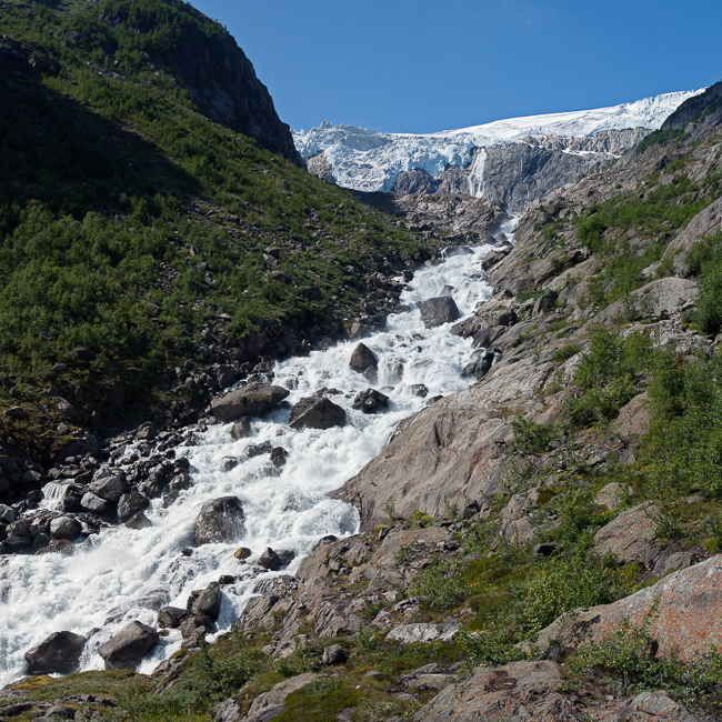 Waterfall and Buarbreen glacier (Folgefonna National Park, Norway)