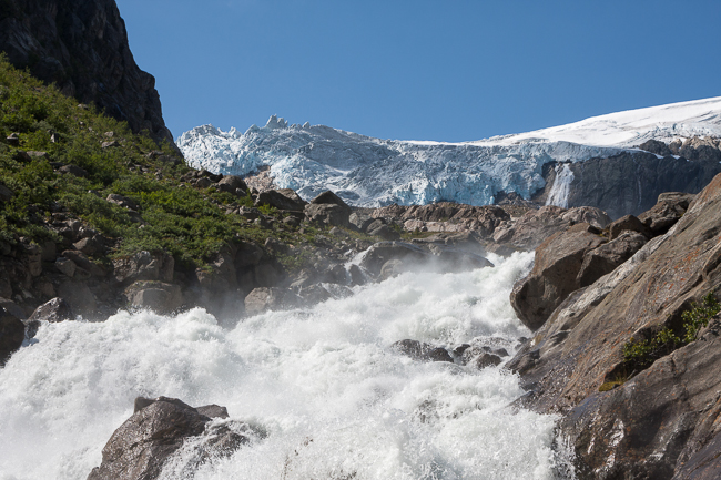Waterfall and Buarbreen glacier (Folgefonna National Park, Norway)